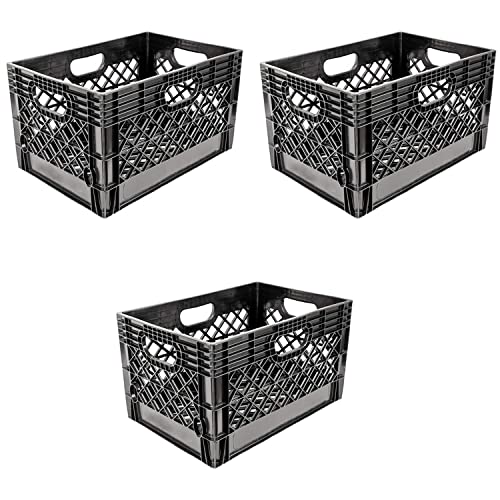 Juggernaut Storage 24 Quart 3 Pack Black Heavy Duty Rectangular Stackable Plastic Crates - 11