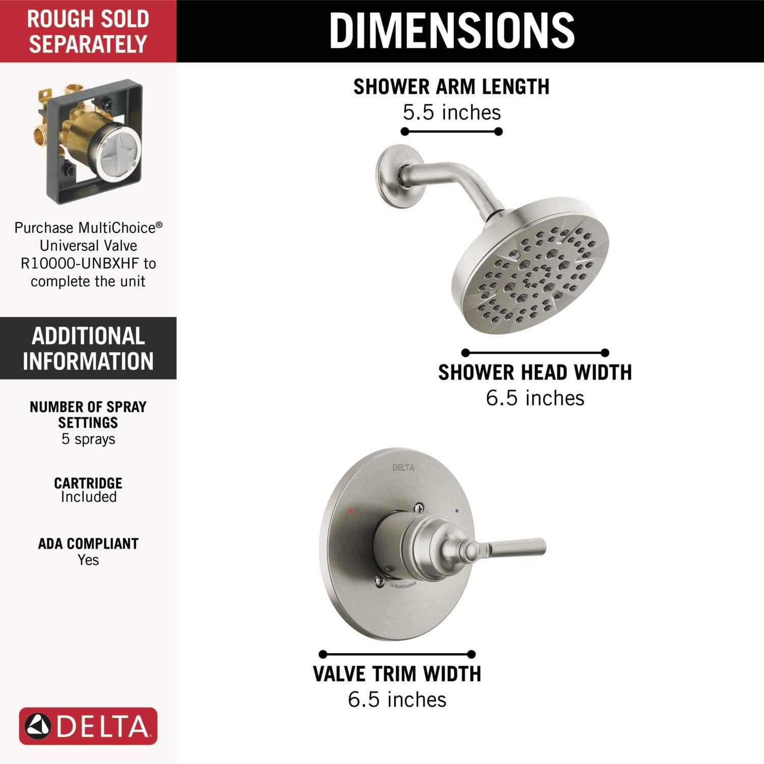 Delta Saylor 14 Series Brushed Nickel Shower Valve Trim Kit - Complete Shower System with Faucet Set, Fixture, Shower Head & Handle (T14235-SS, Valve Not Included) - Perfect for Bathroom Renovation & Modern Home Upgrade