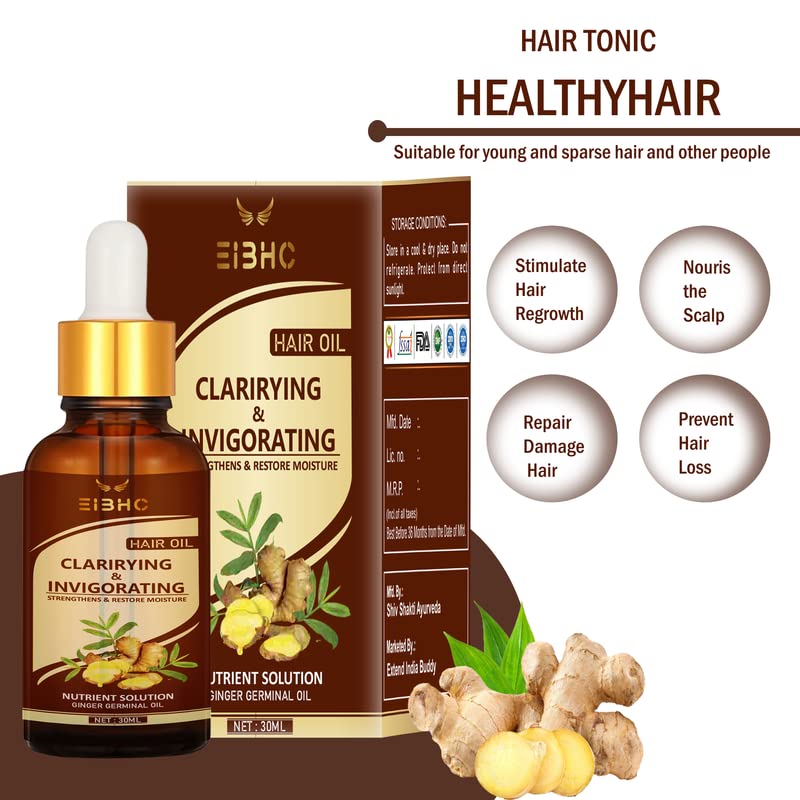 EIBHC Ginger Germinal Oil for Hair Growth - Natural Ginger Essential Oil Serum to Stop Hair Loss & Thinning - Hair Regrowth Treatment for Women & Men (30ml) - Promotes Healthy Scalp & Stronger Hair for Daily Hair Care Routine