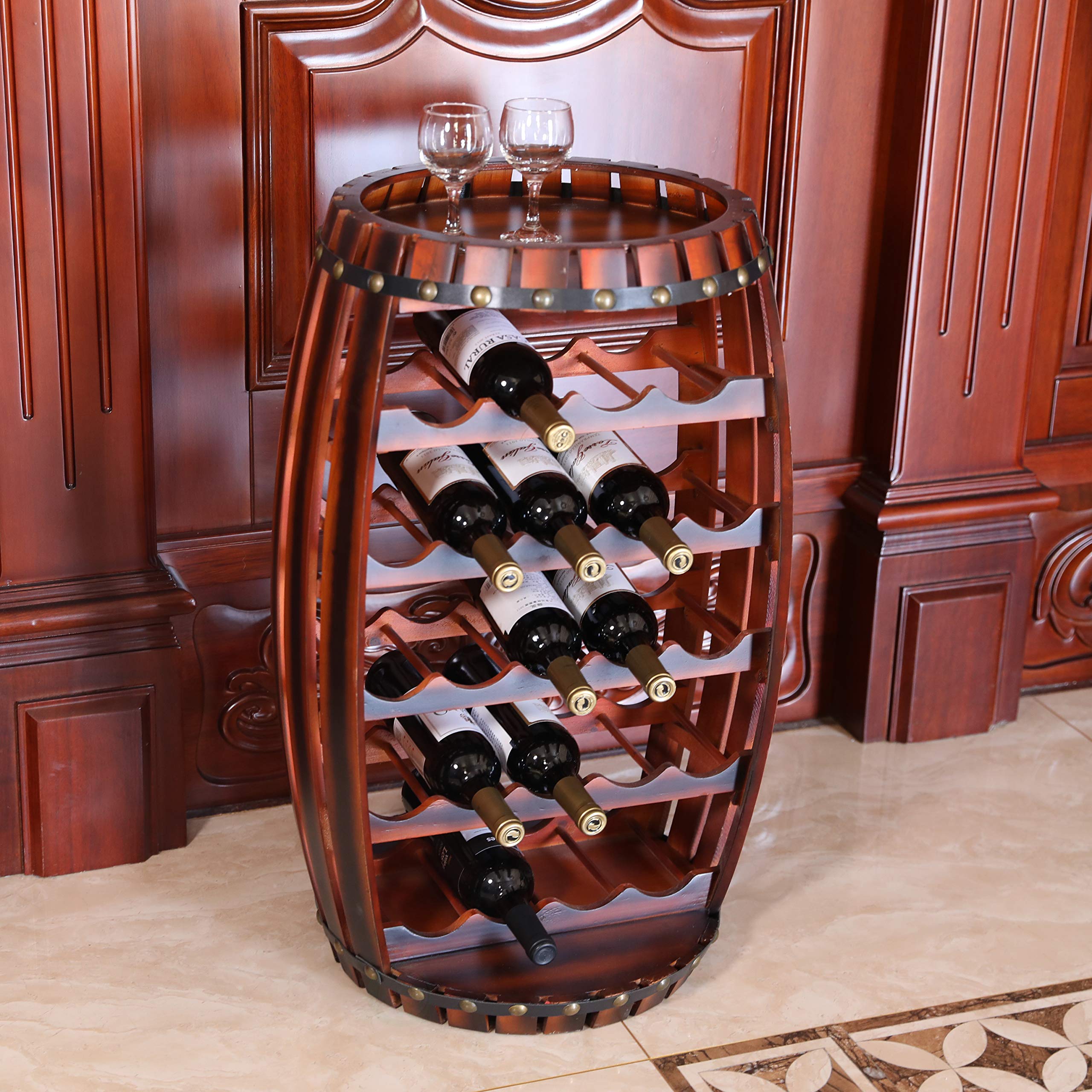 Vintiquewise Rustic Barrel-Shaped Wooden Wine Rack - Holds 23 Bottles | Perfect for Home Cellar, Wine Bar & Kitchen Storage