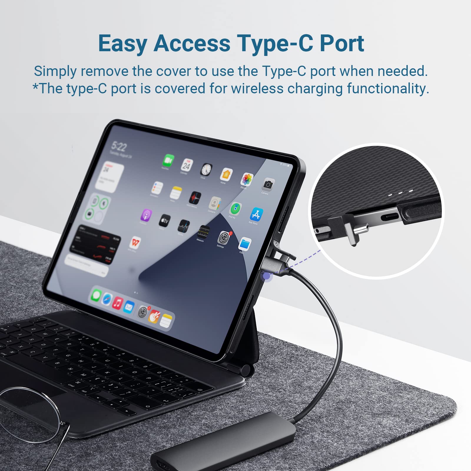 PITAKA Magnetic Wireless Charging Case for iPad Pro 12.9 (2021/2022) - 1500D Aramid Fiber Protective Cover Compatible with Magic Keyboard & Apple Pencil 2 Charging | Slim Durable Black/Grey Design for Work, Travel & Home Use