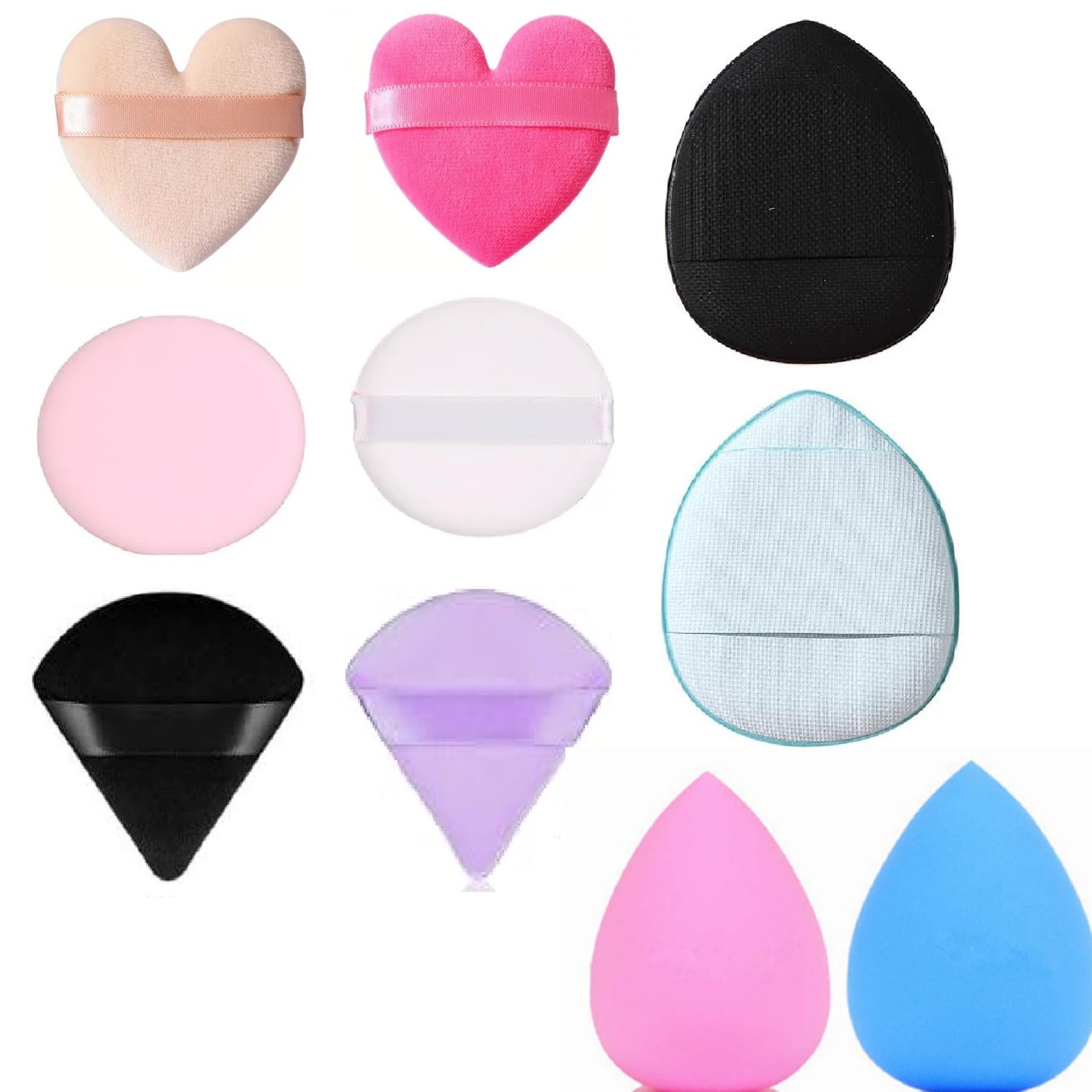 10Pcs Multicolor Facejewel Triangle & Heart Shape Powder Puff Sponge Set - Washable Soft Makeup Blenders for Wet & Dry Application | Perfect for Foundation, Concealer & Blending | Professional Makeup Tools for Flawless Finish