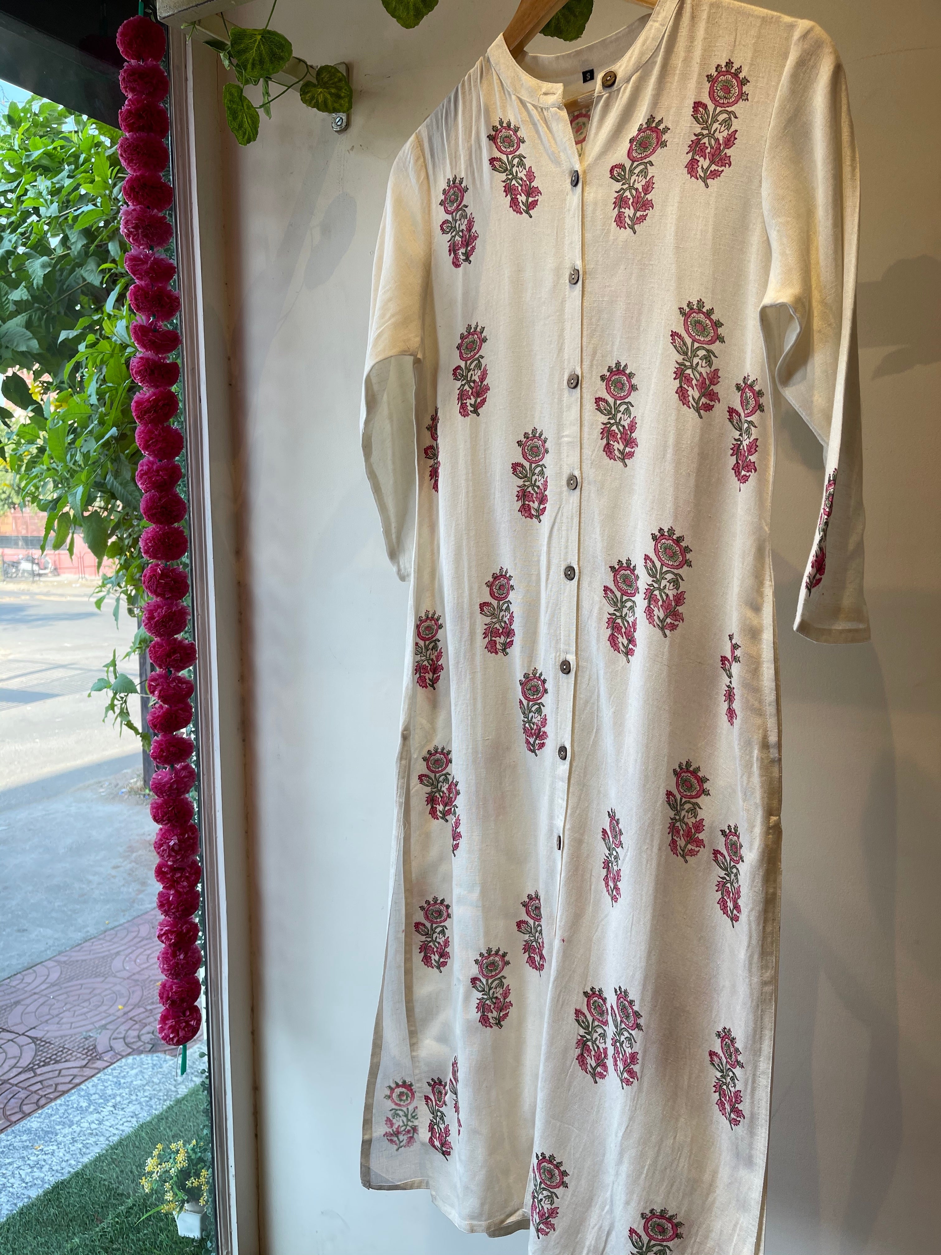 White Cotton Block Print Kurta for Women | Handmade Indian Ethnic Wear | Perfect for Festivals, Weddings & Casual Outfits