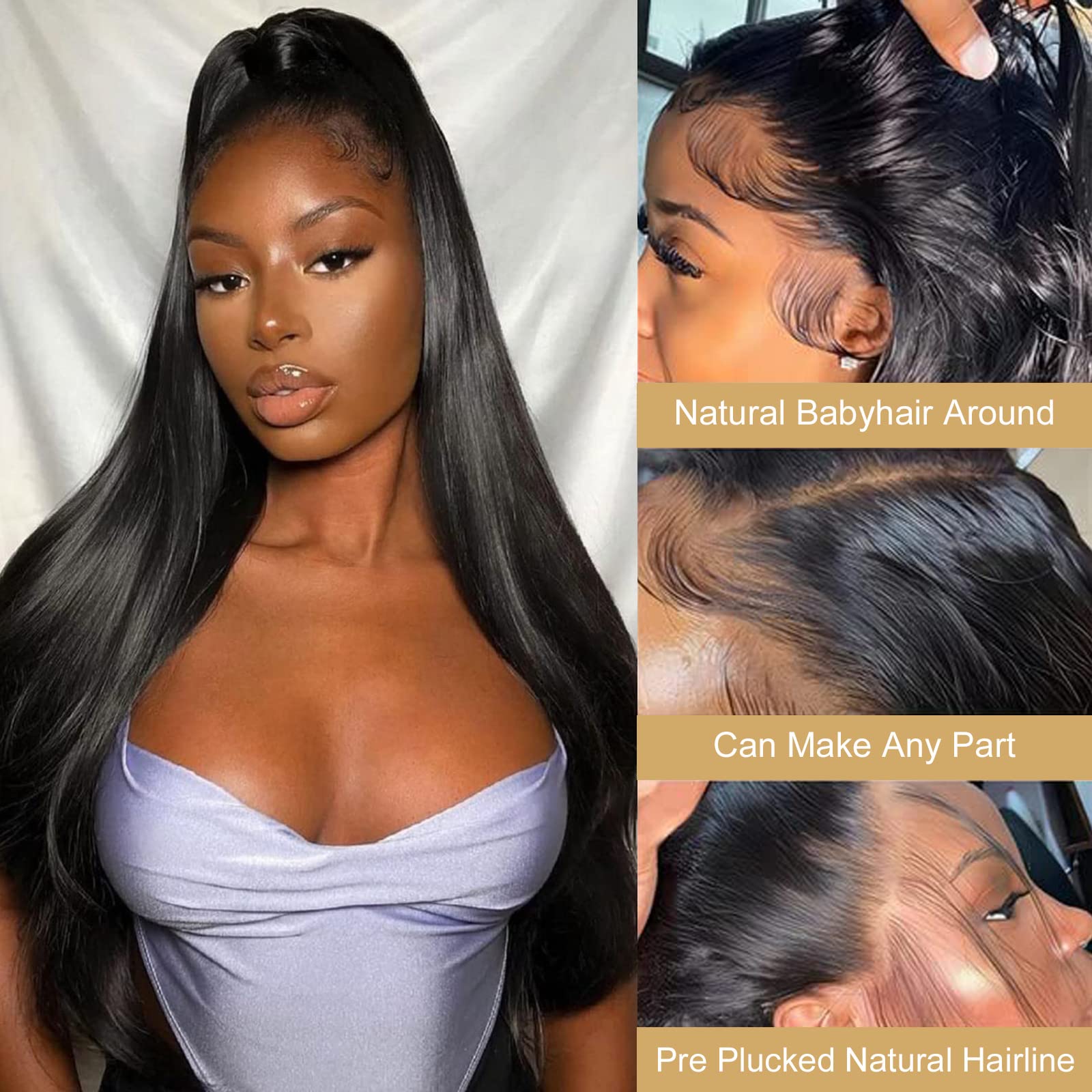 13x4 HD Transparent Lace Front Wig - 150% Density Brazilian Virgin Human Hair - Pre Plucked with Baby Hair - Straight 26 Inch Natural Black Lace Front Wig for Women - Perfect for Daily Wear, Cosplay & Special Occasions