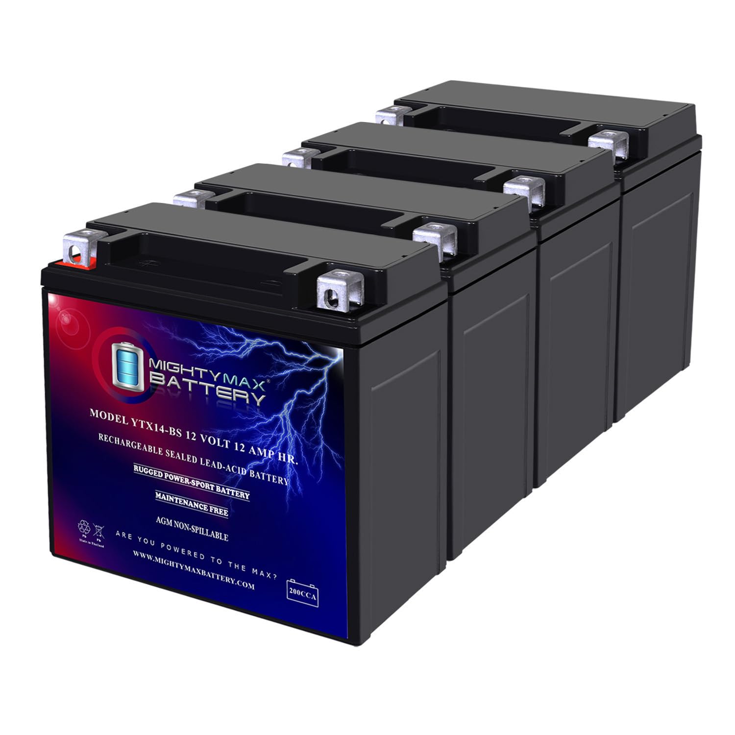 Mighty Max Battery YTX14-BS 12V 12AH Replacement for YAMAHA Venture Lite (2009) - 4 Pack - High Performance Powersports Battery for Snowmobiles, ATVs, and Motorcycles - Perfect for Winter Riding and Off-Road Adventures