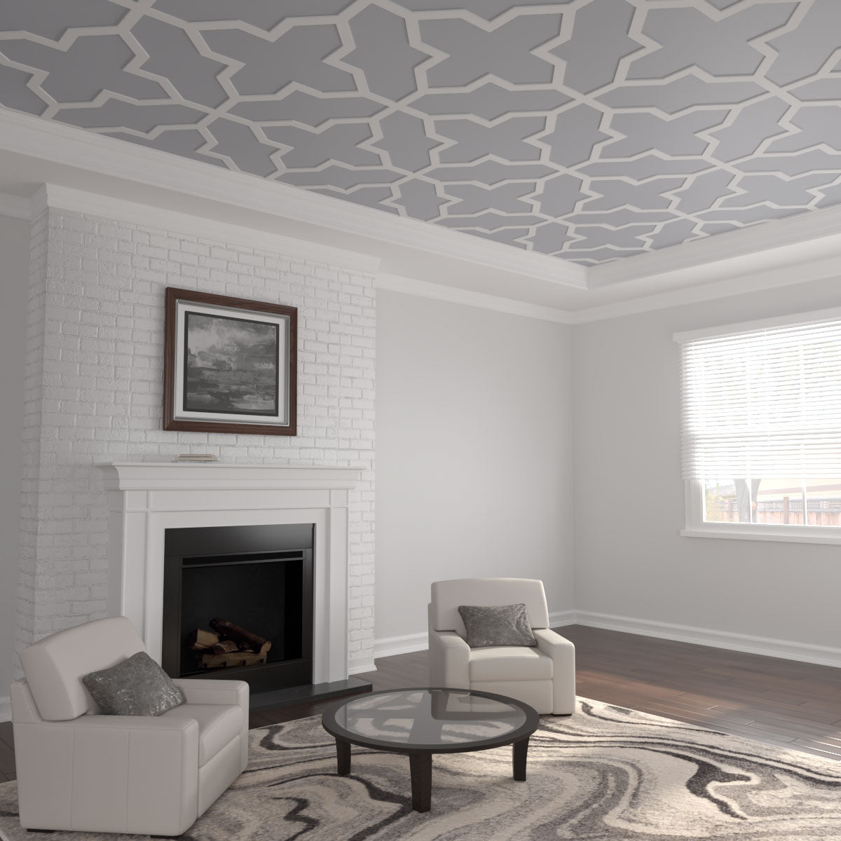 Laird Decorative Fretwork Wood Ceiling Panels - Handcrafted Wooden Ceiling Tiles for Home & Office Decor - Perfect for Living Rooms, Bedrooms, and Commercial Spaces