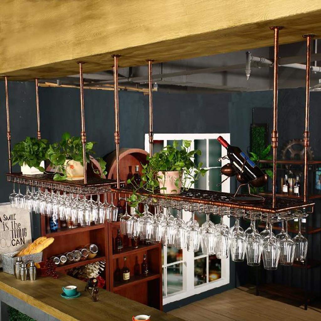 Industrial Bronze Ceiling Wine Rack - Hanging Stemware Holder for Kitchen, Bar & Commercial Use | Space-Saving Wine Glass Storage & Decorative Display for Restaurants, Cellars & Home Decor