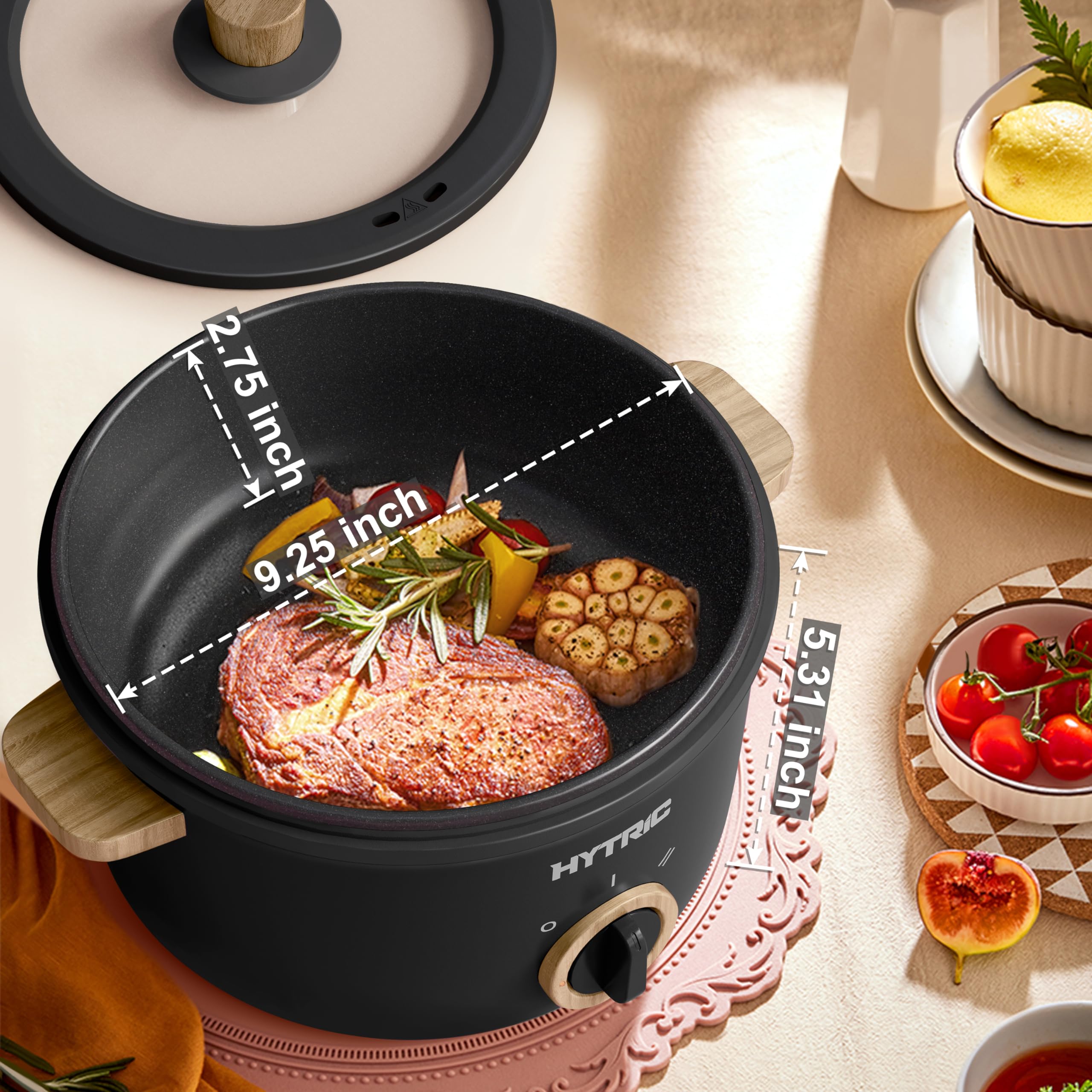 Hytric 2.5L Electric Hot Pot with Non-Stick Coating - Portable Multi-Functional Cooker for Stir Fry, Steak, Noodles & Soup - Perfect for Dorm, Office, Travel & Small Space Cooking (Black)