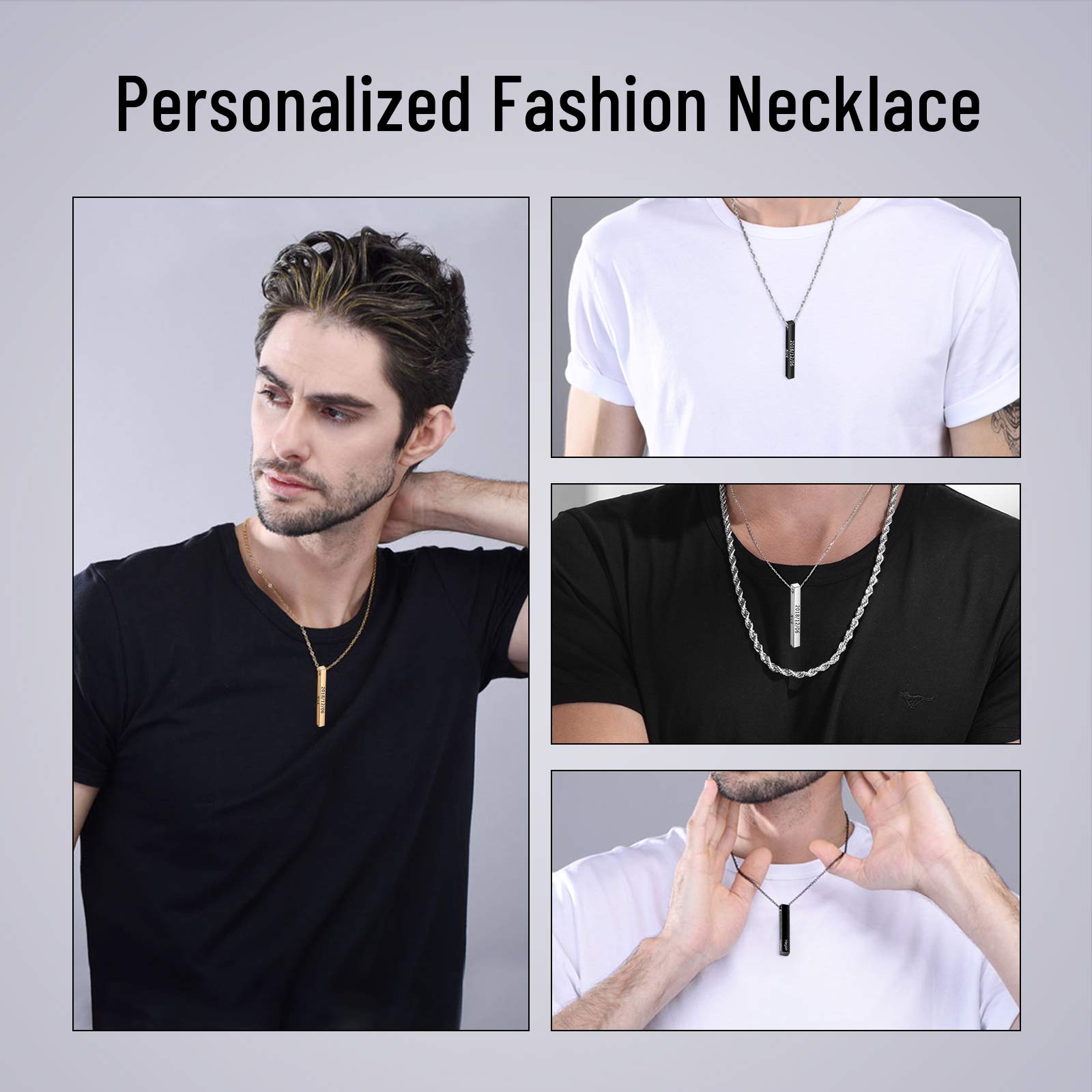 LanM Personalized Engraved Name Necklace for Men & Women - Custom Initial Bar Necklace, Unique Father's Day Gift for Dad - Perfect for Anniversaries, Birthdays & Special Occasions