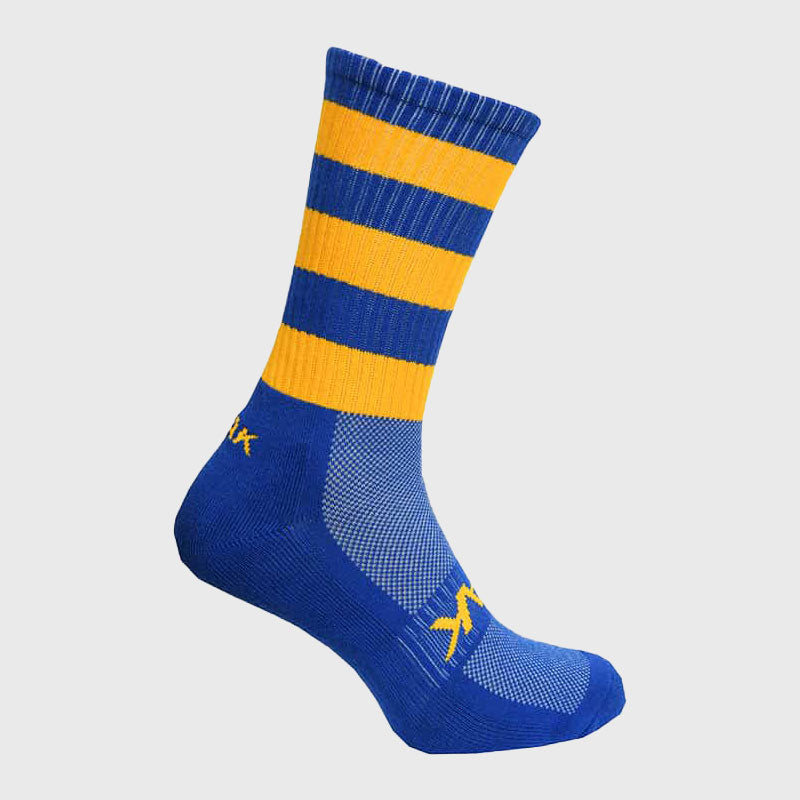 Atak Sports Mid Length Hooped Sports Socks - Royal Blue & Gold Athletic Socks for Men & Women - Perfect for Running, Basketball & Gym Workouts