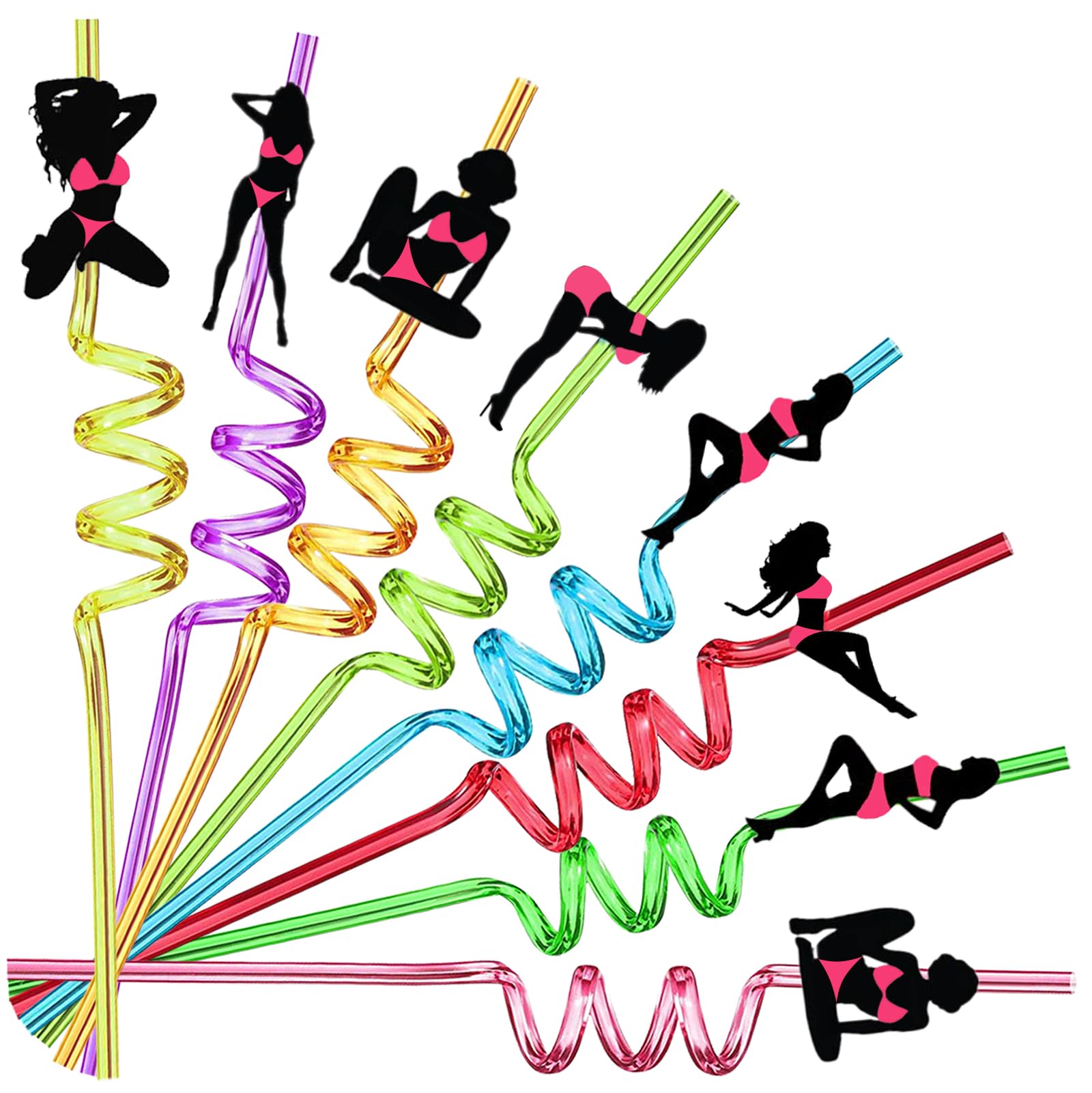 24pcs Pink Bachelorette Party Straws - Reusable Crazy Swirl Drinking Straws for Bachelorette, Bachelor & Mexican Themed Parties - Fun Mermaid Cocktail Straws for Naughty Party Supplies & Bodybuilding Events - Perfect for Girls Night Out, Bridal Showers & Themed Celebrations