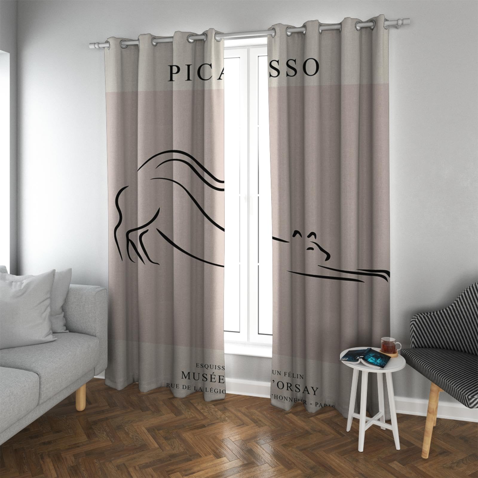 Abstract Line Cute Cat Nursery Curtains - Minimalist Pet Window Treatments with Thermal Insulation, 55x96 Inch 2 Panels - Perfect for Kids' Rooms, Bedrooms & Playrooms