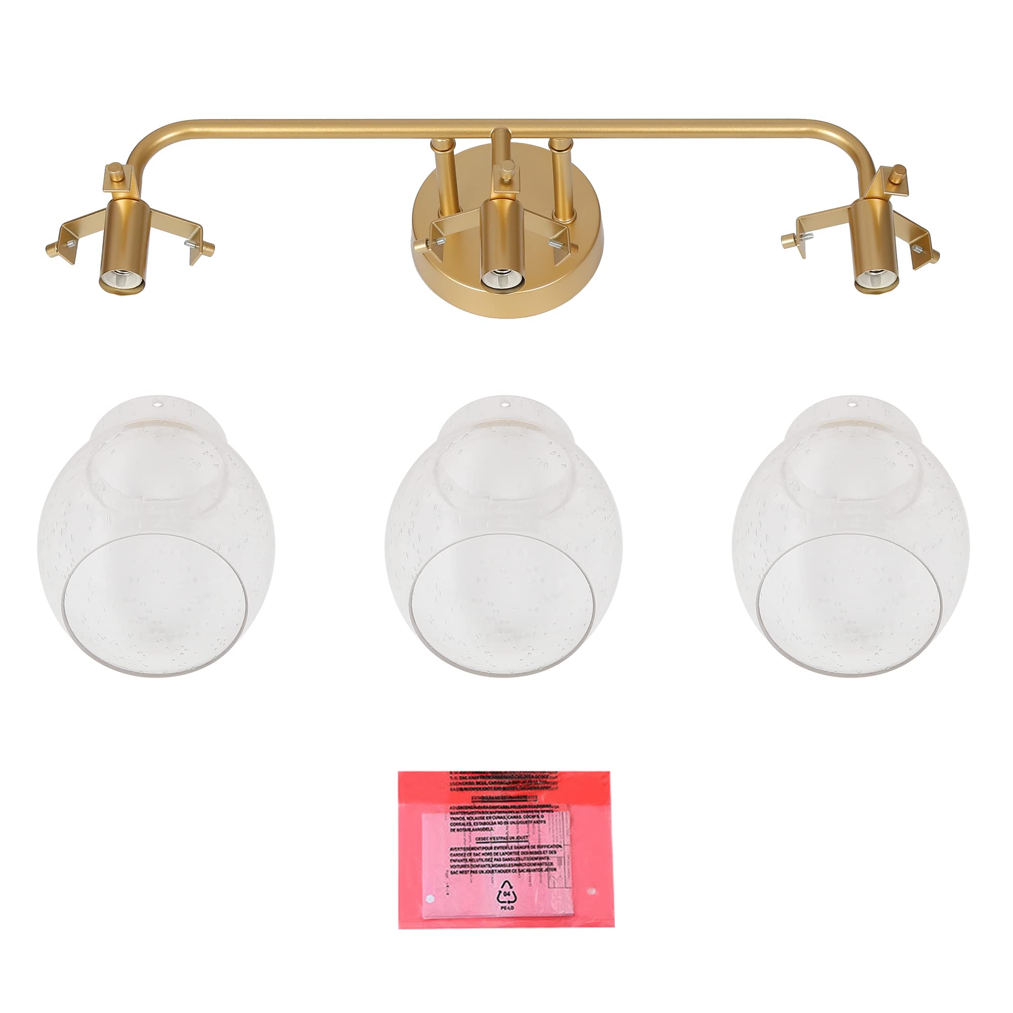 Durent Lighting Gold Vanity Lights - Modern Seeded Glass Bathroom Light Fixtures for Mirror (2 Light) - Perfect for Bathroom Vanity, Dressing Room & Makeup Area Lighting