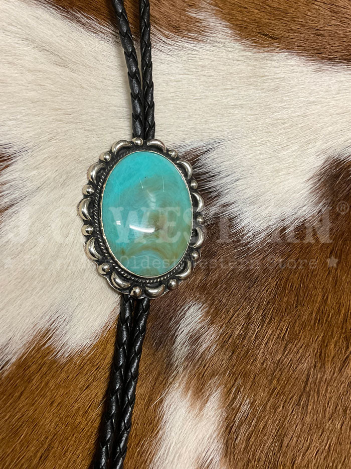 Fashionwest AC53T Large Oval Stone Western Bolo Tie Turquoise - Stylish Cowboy Necklace for Men & Women - Perfect for Western Parties, Rodeos, and Country Music Events