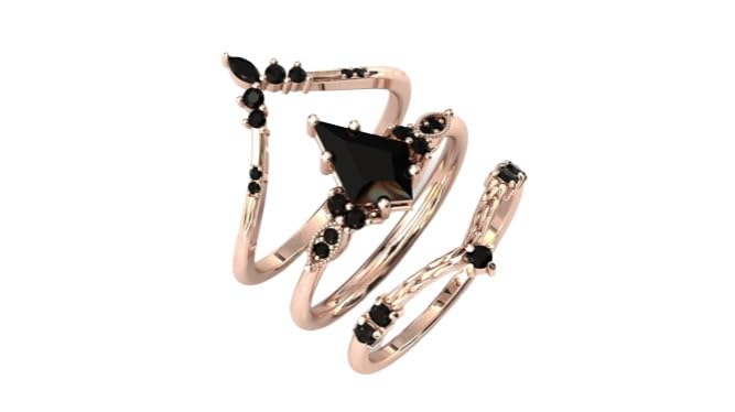 1 CT Unique Black Onyx Engagement Ring Set - Kite Shaped Art Deco Vintage Wedding Band for Women - Antique Bridal, Anniversary & Promise Ring (Size 9.5) | Perfect for Gothic Weddings, Victorian-Themed Proposals & Alternative Jewelry Collections