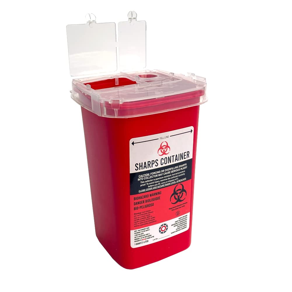 Professional & Home Use Sharps Container - 1 Quart (1L) or 2 Quart Needle & Syringe Disposal Bin - Safe Medical Waste Disposal for Clinics, Hospitals & Diabetic Care at Home