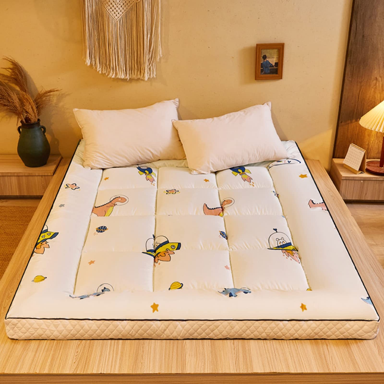 Japanese Futon Mattress - Thick Roll Up Winter Quilted Floor Mattress, Portable Folding Tatami Sleeping Pad for Camping, Guest Bed & Couch (180x200cm/71x79in, Beige) - Perfect for Small Spaces, Sleepovers & Outdoor Adventures