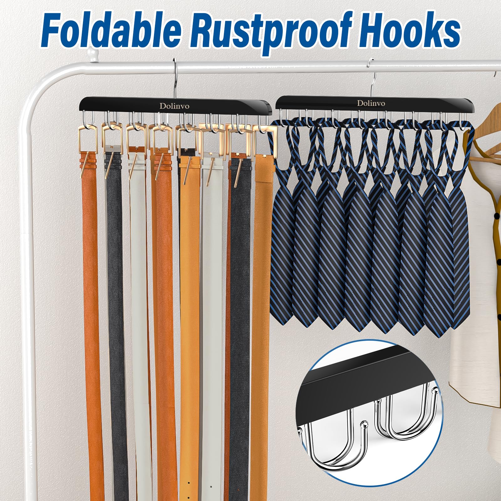Wooden Belt Hanger Organizer with 14 Hooks - 360° Rotating Rack for Belts & Ties - Holds Up to 42 Belts - Space Saving Closet Storage Solution - Perfect for Home, Office & Travel Organization (2-Pack)