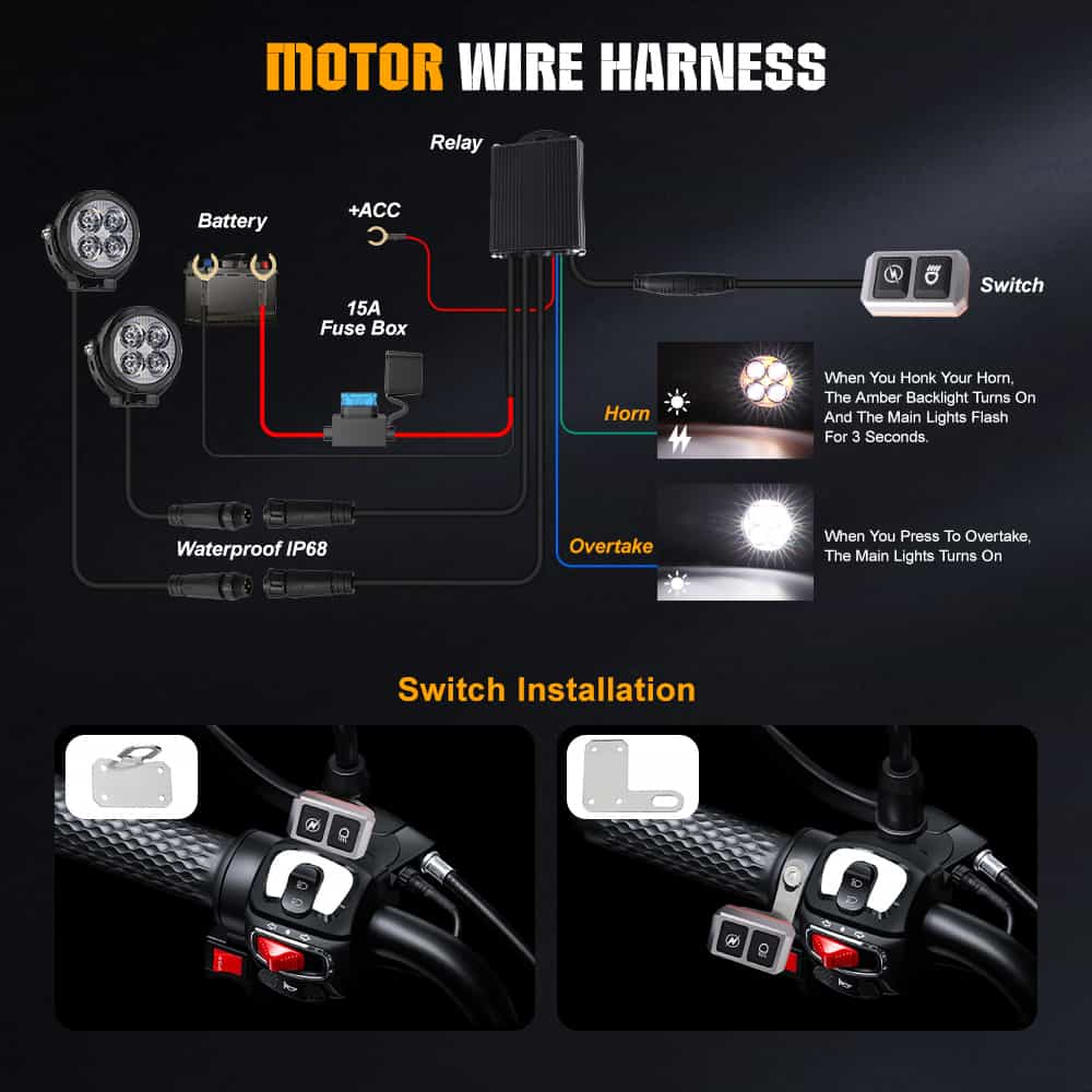 CO LIGHT 3.5 Inch D03 Series LED Motorcycle Lights with Amber Backlight - 2 Piece Set for Harley, Honda, Yamaha - Perfect for Night Riding & Safety Visibility