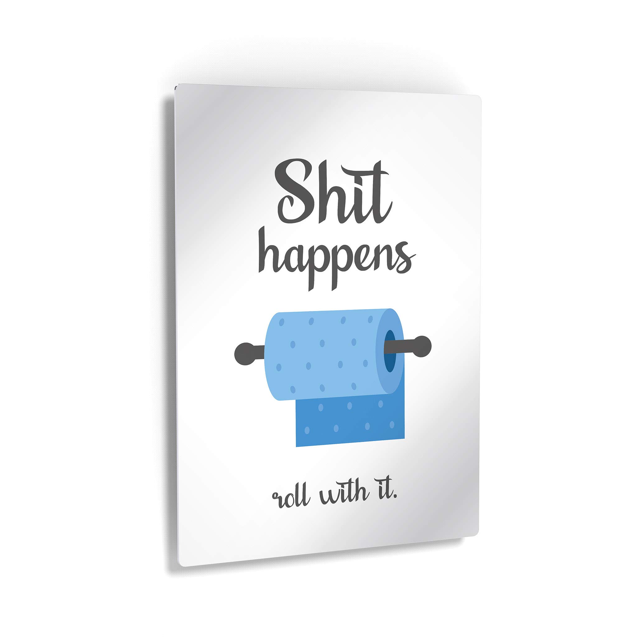 Funny Bathroom Wall Art - 'Shit Happens Roll With It' Metal Print Sign | Ready-to-Hang Home Decor (36x24) | Perfect for Bathroom, Toilet Paper Holder & Humorous Home Decor | Made in USA