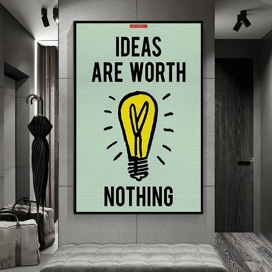 Alec Monopoly 'Ideas Are Worth Nothing' Playing Card Canvas Wall Art - Perfect for Game Rooms, Man Caves & Modern Home Decor