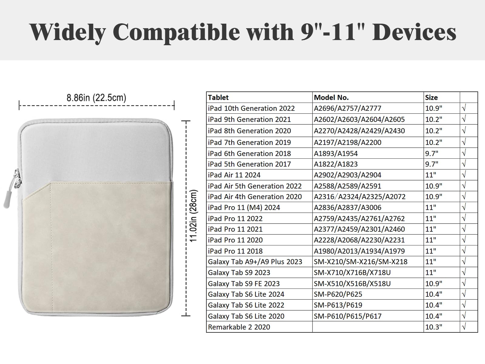 TiMOVO 11 Inch Tablet Sleeve Case for iPad Pro 11 (2025/A16), iPad 10th Gen 10.9