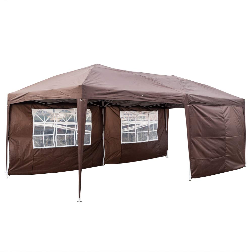 3x6m Dark Coffee Folding Canopy Tent with 2 Windows - Waterproof Outdoor Party Gazebo for Weddings, BBQ, Beach Events - Includes Storage Bag & Easy Setup (Perfect for Backyard Gatherings, Camping & Picnics)