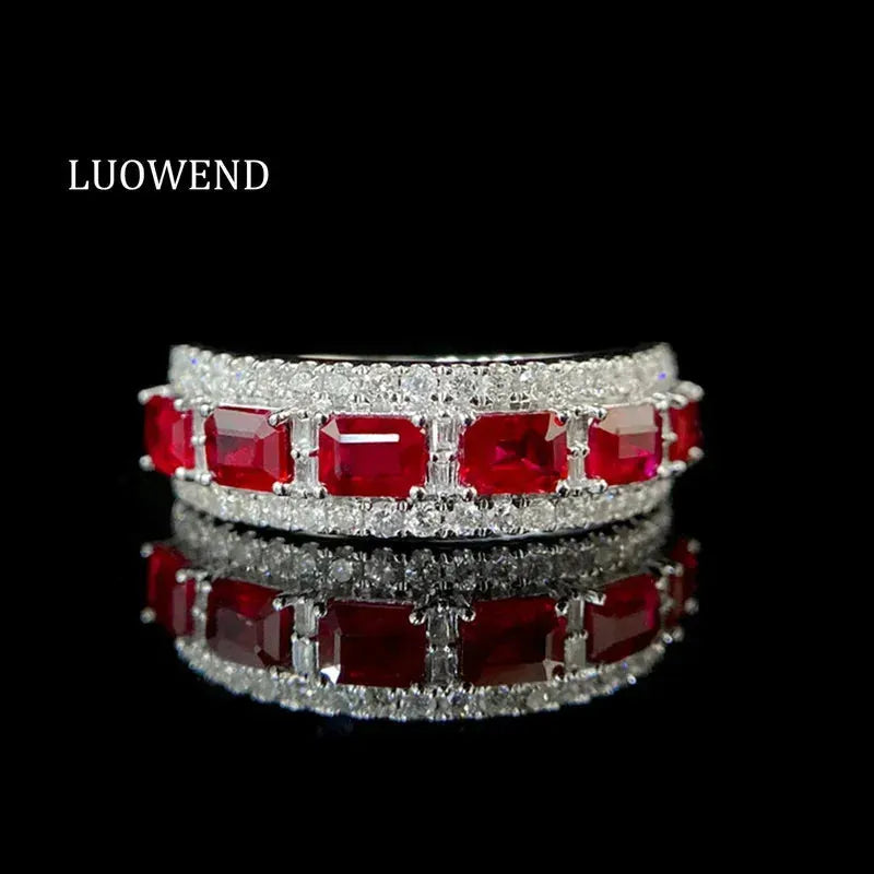 18K White Gold Diamond & Ruby Engagement Ring for Women - Elegant Luxury Wedding Band, Anniversary Gift, Party Jewelry (Perfect for Proposals, Bridal Showers & Special Occasions)