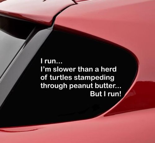 Funny Running Vinyl Decal Bumper Sticker - 'I Run... Slower Than Turtles in Peanut Butter' - Perfect for Gym Bags, Water Bottles & Car Windows - Humorous Gift for Runners