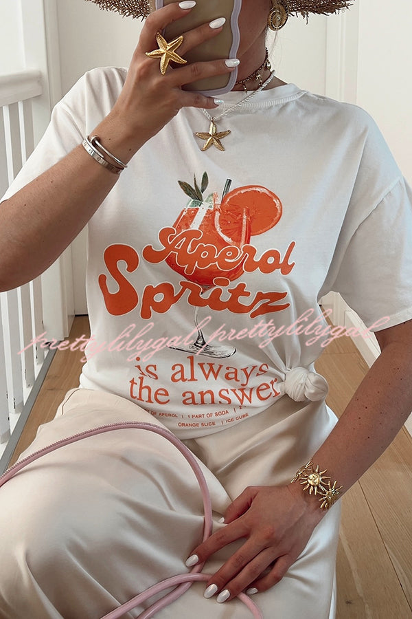 Summer Drink Printed Round Neck Short Sleeve Loose Fit T-Shirt for Women - Casual Comfortable Cotton Tee for Beach, Vacation, and Everyday Wear