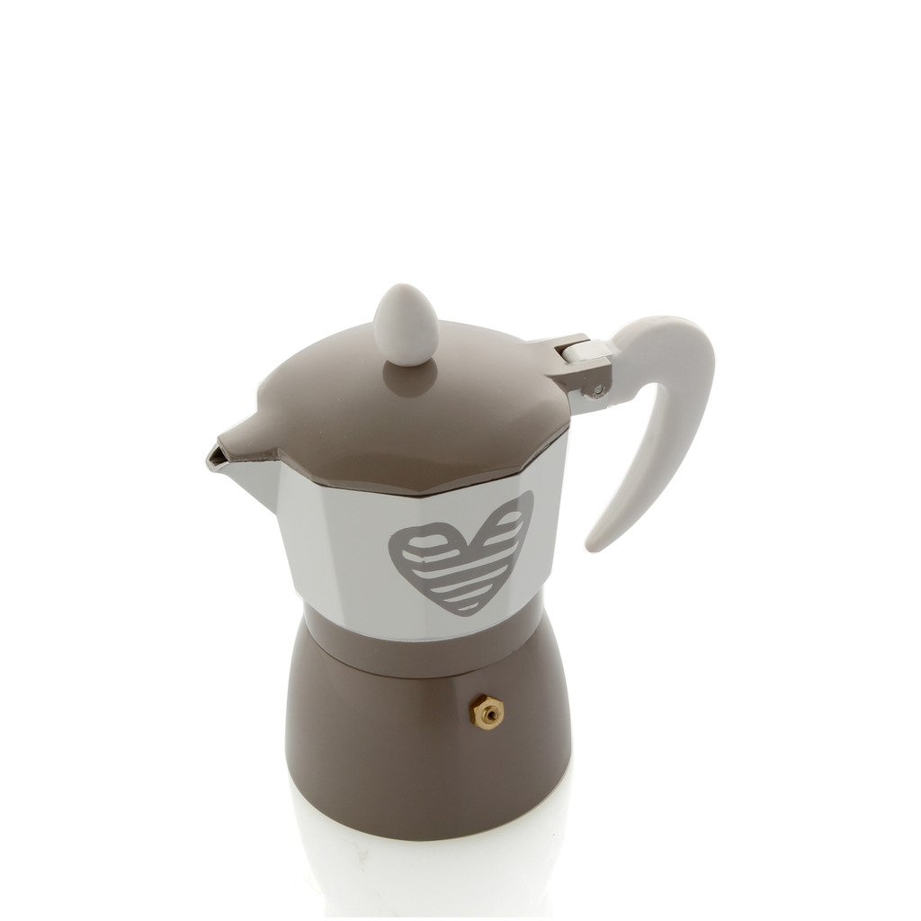Premium Heartbeat Dove Grey Aluminum 3-Cup Coffee Maker - Compact & Stylish for Home, Office, or Travel Use