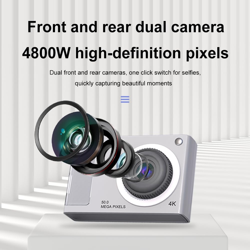 Fiorky 48MP HD Digital Camera with 2.88in IPS Screen, 4K Video & Anti-Shake - Compact 4x Zoom Kids Camera with Fill Light for Boys, Girls, Teens & Adults - Perfect for Travel, School Projects & Family Events