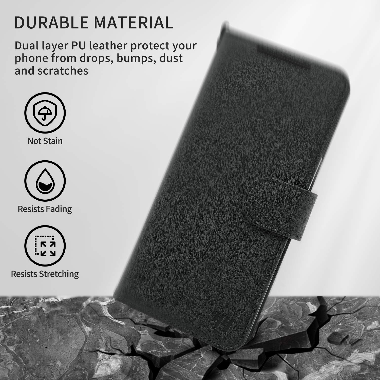 Samsung Galaxy Note 20 Case - PU Leather Wallet Case with Card Holder & Wrist Strap | Shockproof Protective Cover for Note 20 5G | Perfect for Business Travel & Daily Commute (Black)
