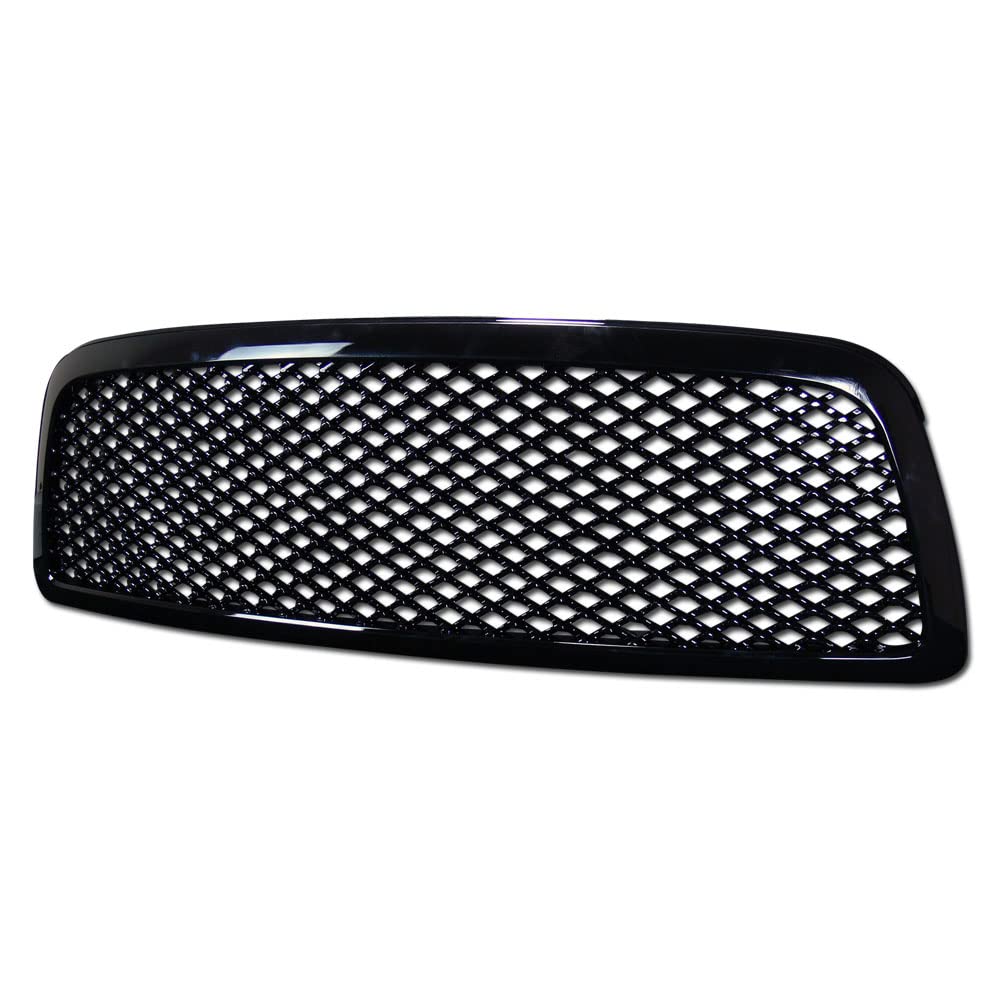 Glossy Black Mesh Front Hood Bumper Grill Grille Guard ABS Compatible With 2009-2012 Dodge Ram 1500 - Durable Protection & Stylish Upgrade for Off-Road & Daily Driving