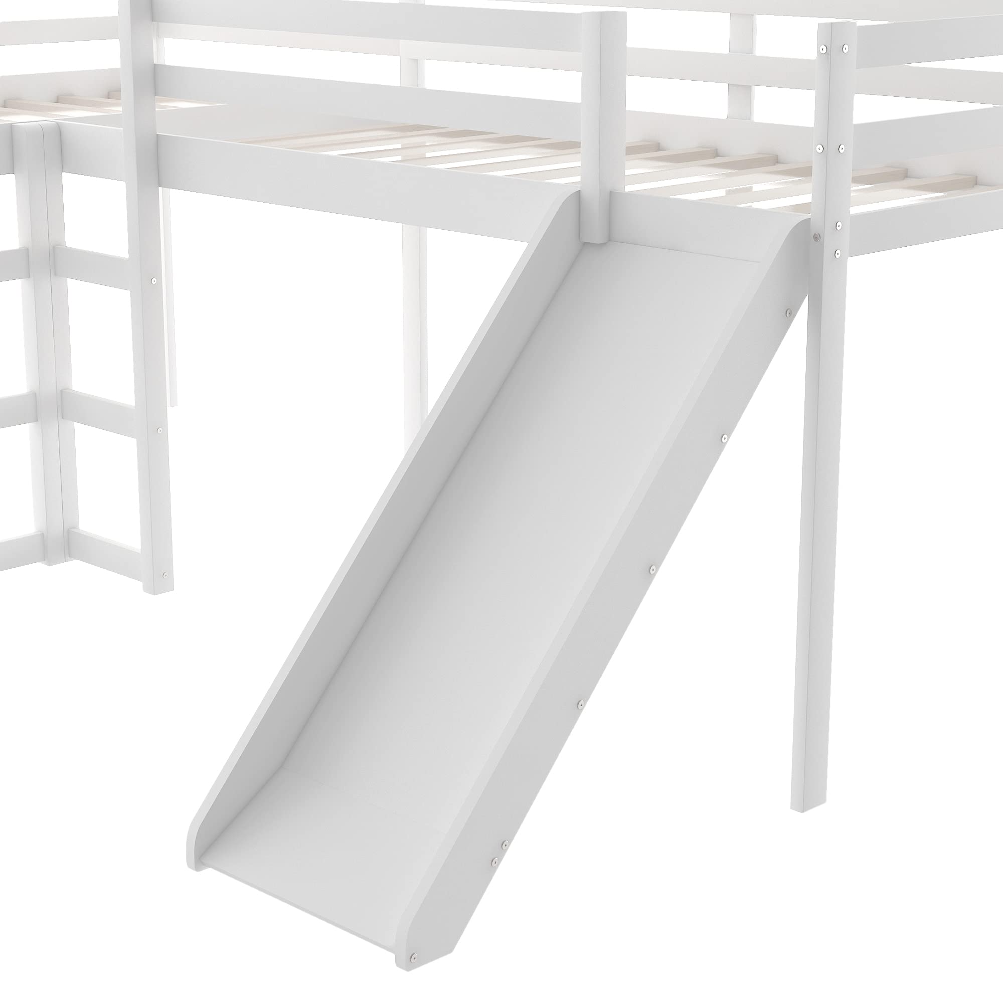 L-Shaped Twin Loft Bed with Slide - White Wooden Loft Bed Frame for Kids & Teens - No Box Spring Needed - Perfect for Small Rooms, Play Areas & Sleepovers