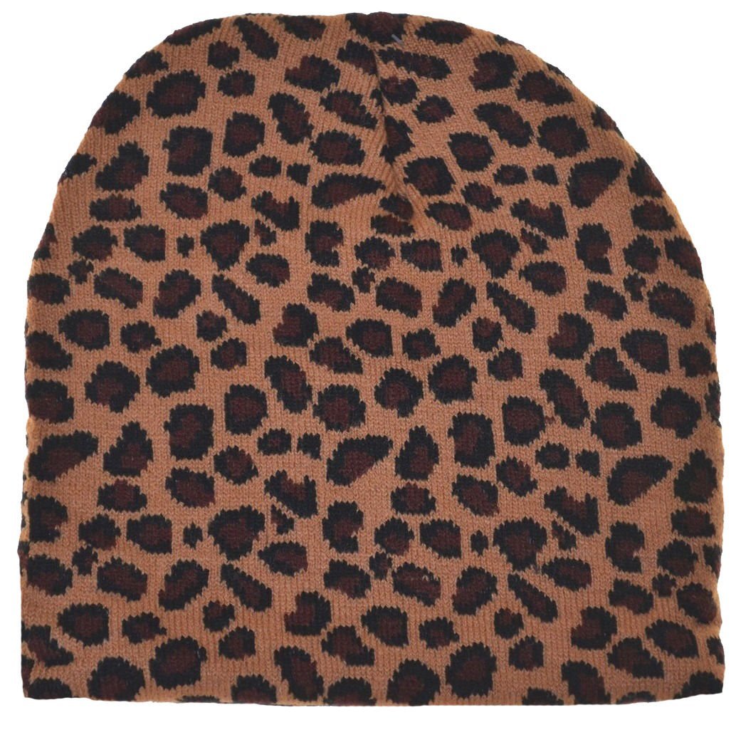Wild Animal Print Leopard Cuffless Beanie Knit Hat for Women - Soft Winter Warm Hat for Outdoor Activities, Fashion Accessory for Casual Wear and Street Style