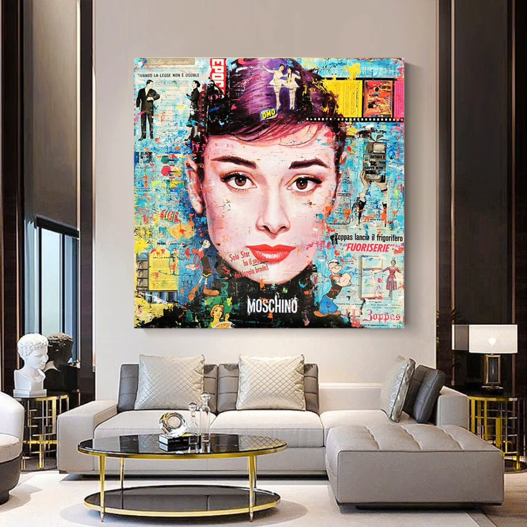 Audrey Hepburn Classic Canvas Art Print - High-Quality Reproduction for Home & Office Decor | Vintage Hollywood Wall Art for Living Room, Bedroom, or Gift