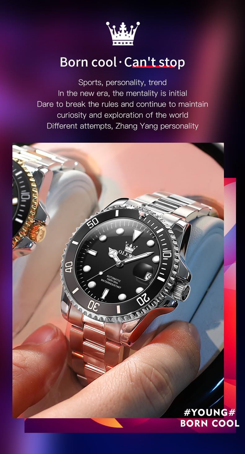 OLEVS Automatic Self-Winding Mechanical Watch for Men - Luxury Stainless Steel Dress Watch with No Battery Needed | Perfect for Business, Formal Events & Everyday Wear