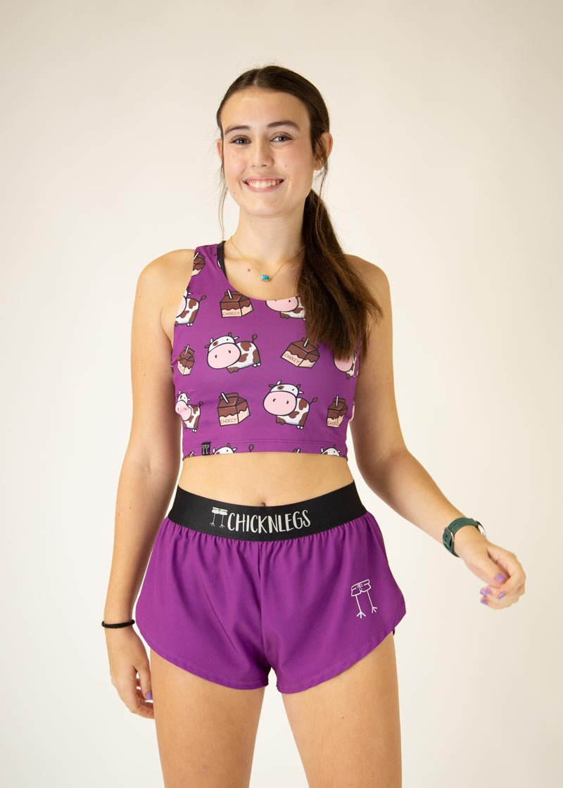 Choccy Cows PWR Crop Top - Women's Workout Shirt for Yoga, Running & Gym - Breathable Athletic Tank Top for Fitness & Sports