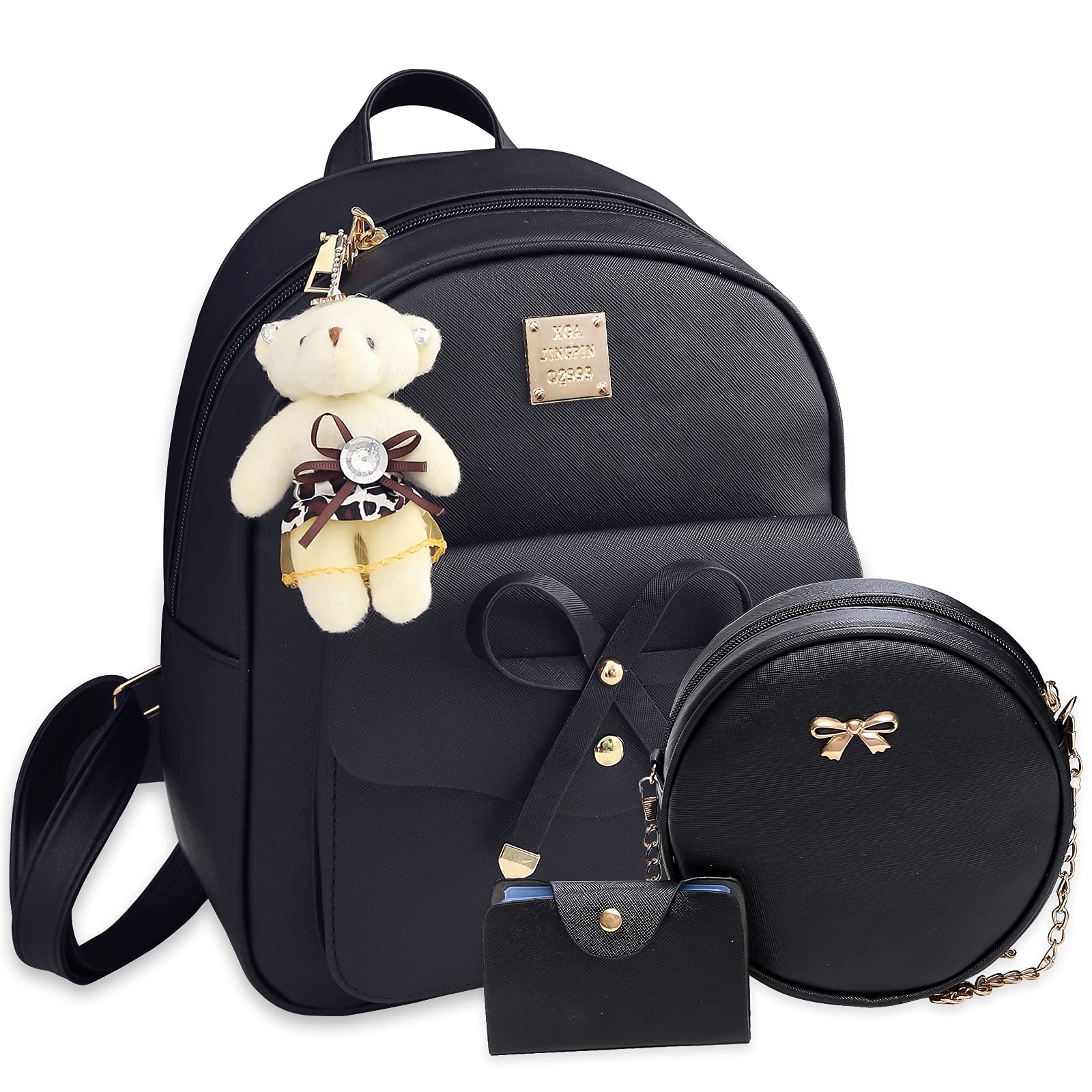 K.E.J. Mini Backpack for Women - Stylish Bowknot Leather Backpack Set (3-Piece) - Cute Small Backpack Purse for Ladies - Perfect for Travel, Work & Daily Use