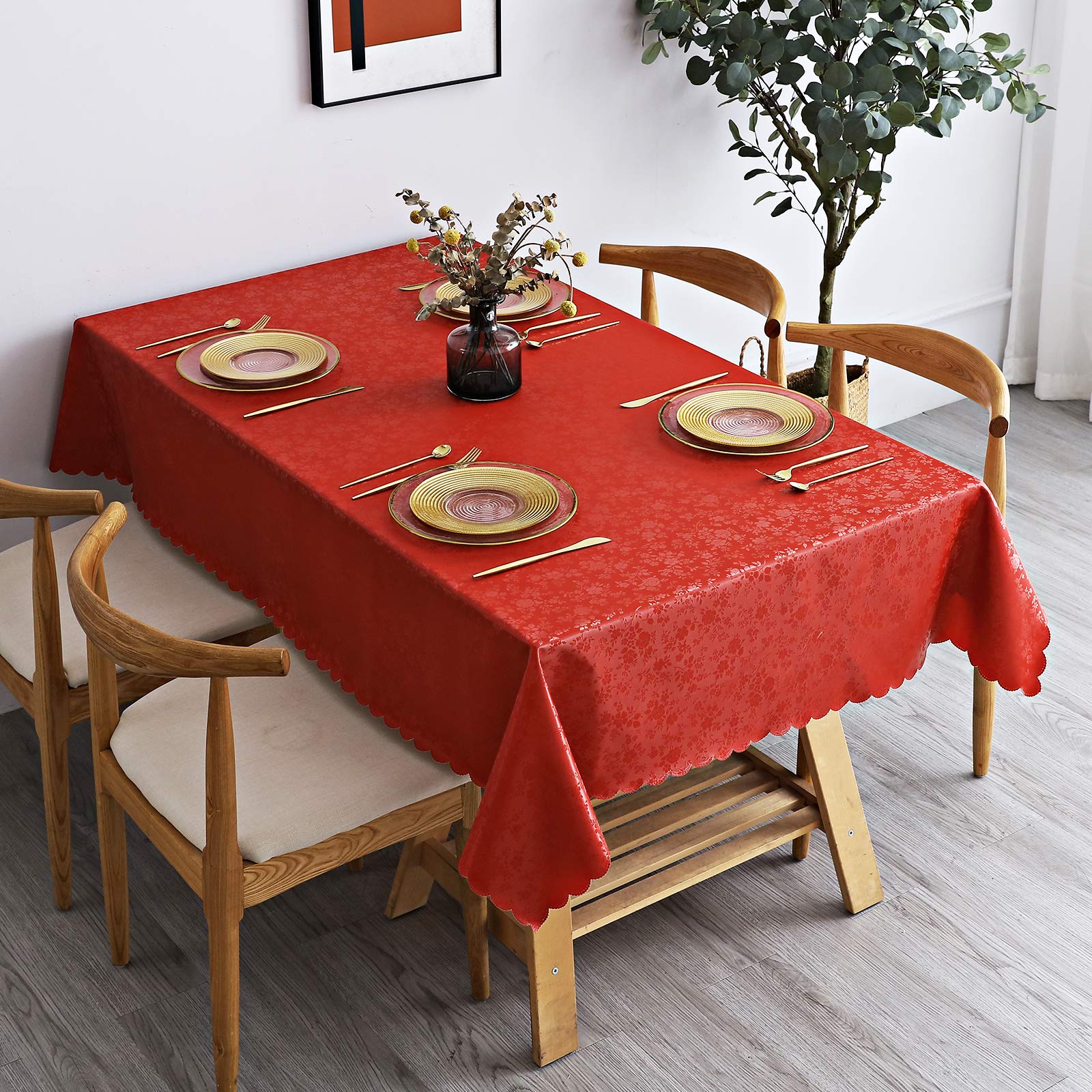 Smiry Waterproof Heavy Duty Vinyl Tablecloth - Wipeable, Washable Rectangle Table Cover for Kitchen, Dining Room, Party, and Outdoor Events (Red, 60