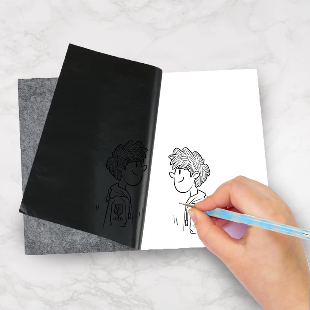 100 Sheets Carbon Black Carbon Paper Transfer Sheets with 5 Embossing Tools - Premium Carbon Copy Paper for DIY Crafts, Art Projects, Woodworking & Canvas Painting - Perfect for Tracing Designs on Paper, Wood, Fabric & More