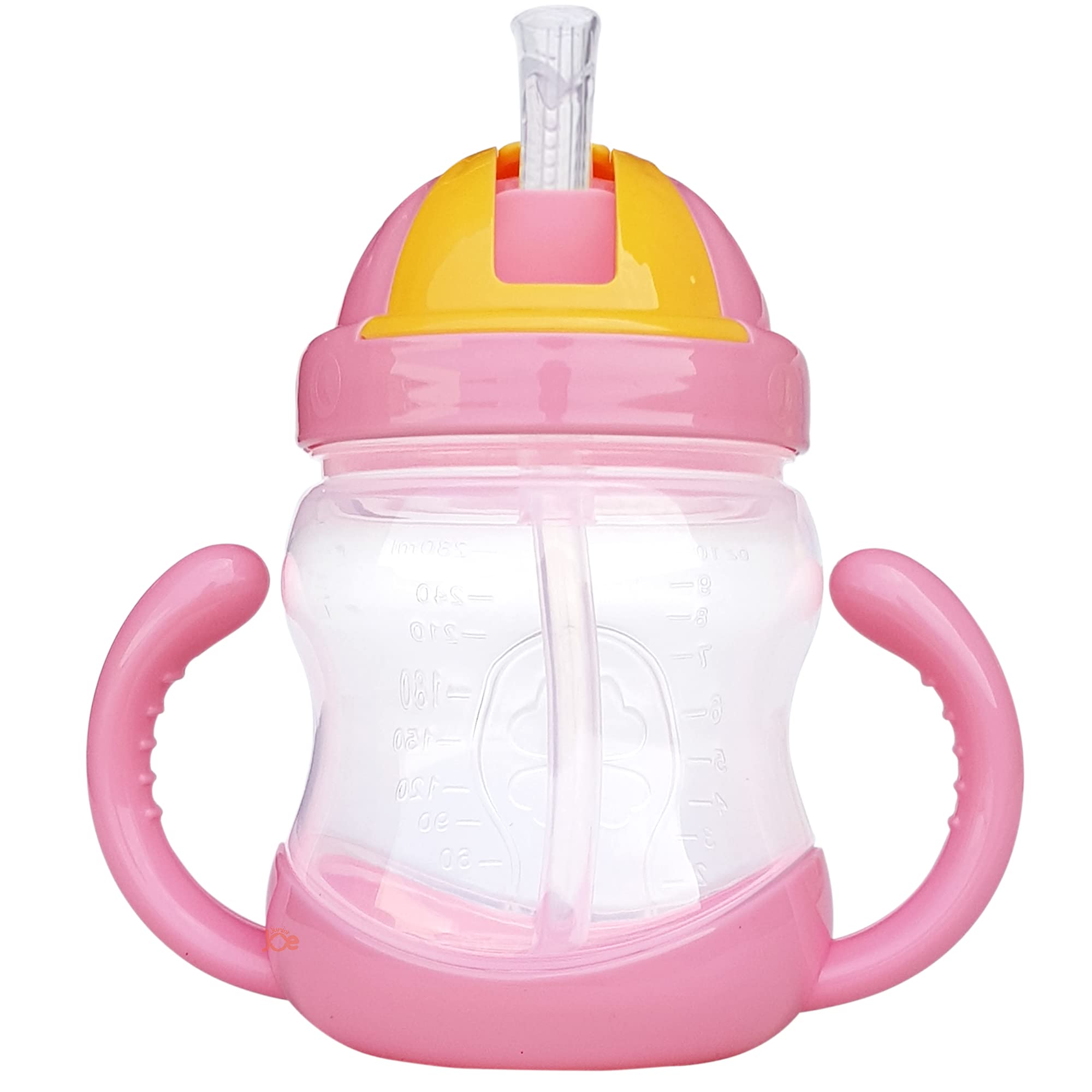 JUNIOR JOE Plastic Baby Straw Sipper Water Bottle - 280ml (Pink) | BPA-Free Leak-Proof Toddler Cup for Kids | Perfect for Daycare, Travel & On-the-Go Hydration