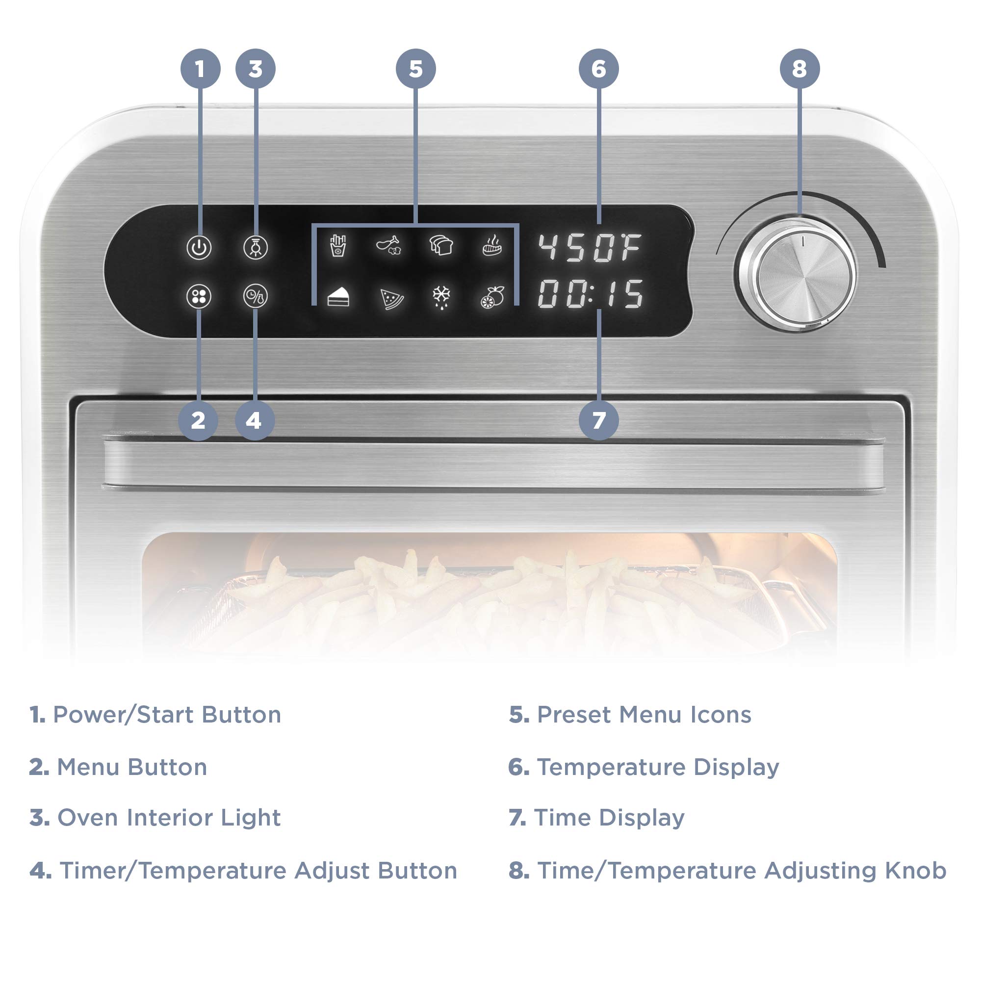 Elite Gourmet EAF1010D 10L Digital Air Fryer Toaster Oven Combo - 8 Preset Functions, 1500W Convection Oven with Bake, Toast, Broil & Air Fry Modes, Adjustable Timer & Temperature - Perfect for Family Cooking, Meal Prep & Healthy Air Frying - Includes Recipe Book (Stainless Steel)