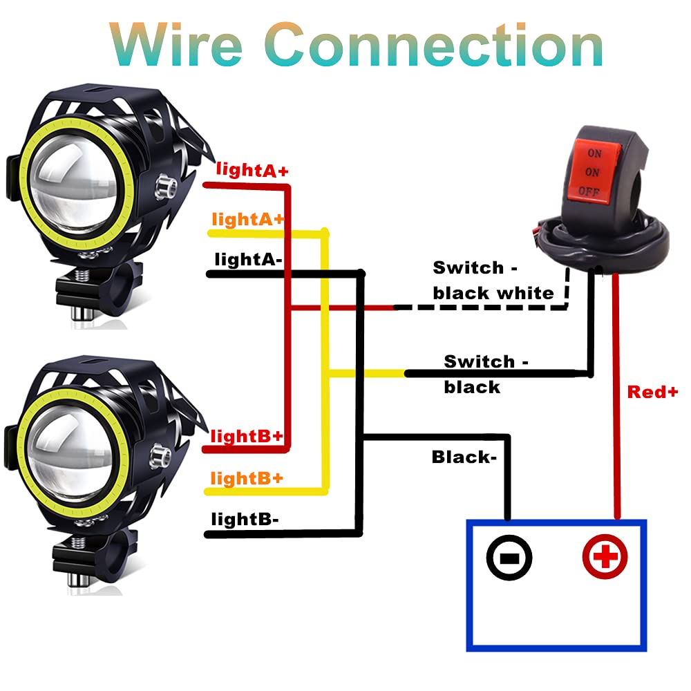 Ourbest U7 LED Motorcycle Fog Lights - White Halo/Strobe Modes for Safe Night Riding