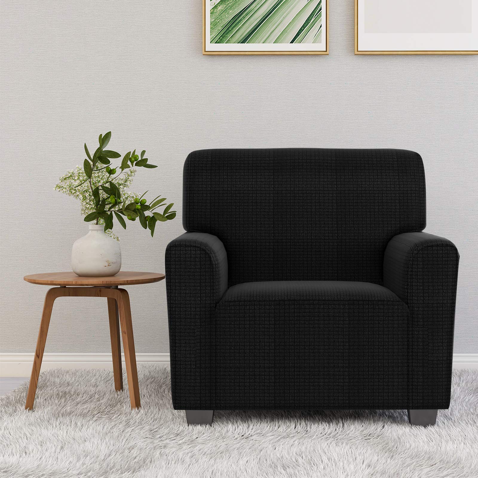 ZNSAYOTX Stretchable Spandex Armchair Slipcover - Pet-Friendly Living Room Furniture Protector for Sofa & Recliners (Black) - Perfect for Home, Office & Pet Owners