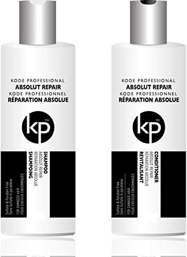 4PC Hair Repair Bundle: Kode Professional Absolut Repair Shampoo & Conditioner Set with 8oz Hair Rehab + 50ml Brilliant Serum - Damaged Hair Treatment Kit for Dry, Frizzy Hair - Salon Quality Hair Care at Home