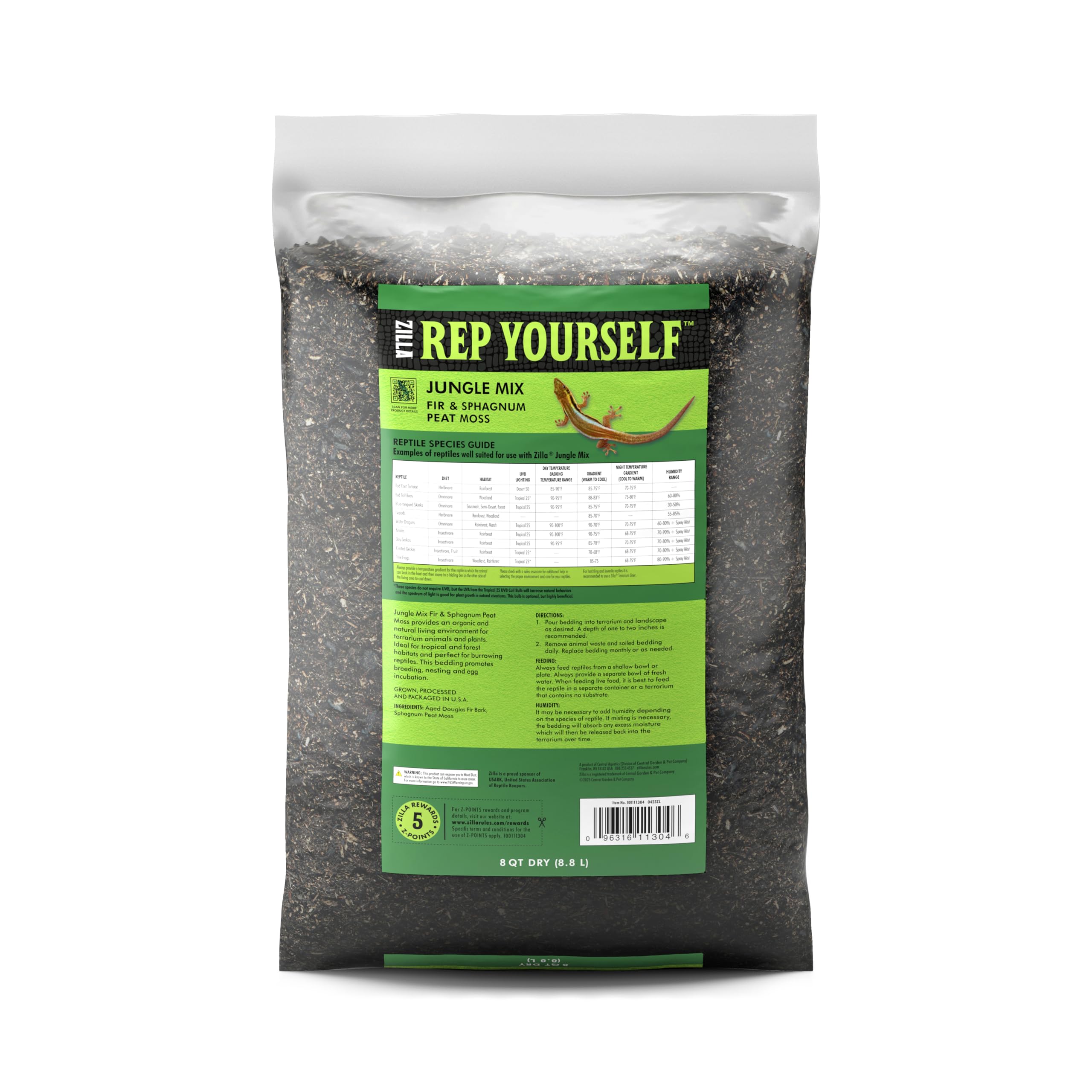 Zilla Reptile Terrarium Bedding Substrate - Natural Jungle Mix for Lizards & Snakes - 8 Quart - Ideal for Tropical Habitat & Terrarium Decor