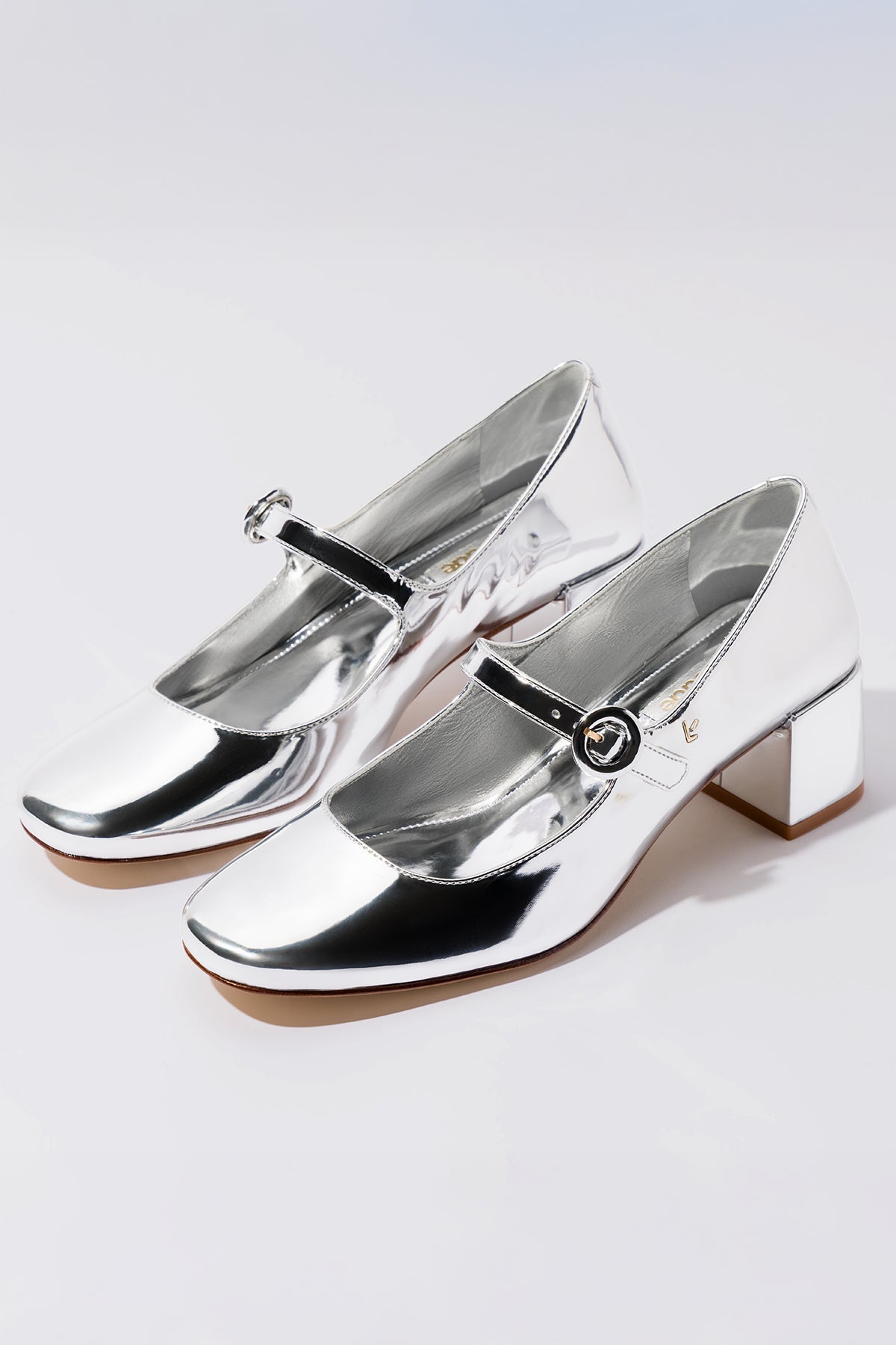Blair Block Heel Pump Shoes for Women - Silver Specchio Mirror Finish - Elegant High Heels for Parties, Weddings & Evening Events