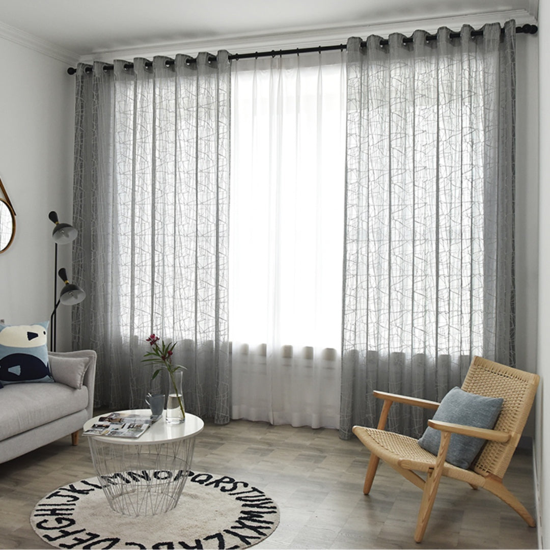 Miahla Gauze Geometric Grommet Sheer Custom Window Curtains - Light Filtering Drapes for Living Room, Bedroom & Nursery